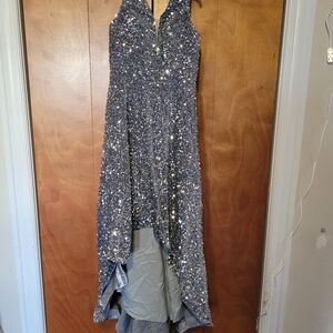 Silver Sequin High-Low Evening Gown